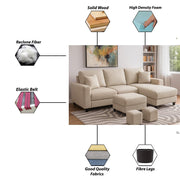 Casaliving Rolando RHS 4 Seater L Shape Sofa with 2 Puffy Set for Living Room | Sofa Set for Living Room (4S RHS - Ottoman, Cream Premium Fabric)