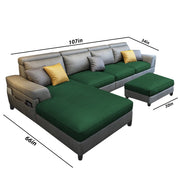 Blakey 6 Seater L Shape Sofa with Ottoman for Living Room (Green Grey Fabric) Left Side