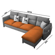Andon 6 Seater L Shape Sofa Set for Living Room (Black Grey Fabric) Left Side Sofa
