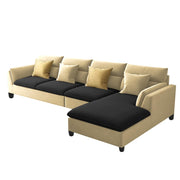 Delton RHS 6 Seater L Shape Sofa Set for Living Room (Cream Black) Premium Fabric