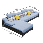 Amok 6 Seater L Shape Sofa Set for Living Room (Blue Black Leathertte) Left Side
