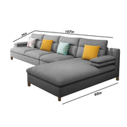 Hudson 6 Seater L Shape Sofa Set for Living Room (Grey Fabric) Right Side