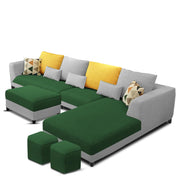 Minta LHS 8 Seater L Shape Sofa Set with Ottoman & 2 Puffy for Living Room (Green Fabric)