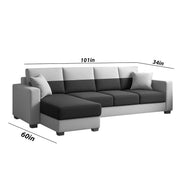 Aden LHS 6 Seater L Shape Sofa Set with 2 Puffy for Living Room (Dark Grey Grey Colour Fabric) Premium Fabric Sofa Set for Living Room
