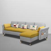 Ventos RHS 6 Seater L Shape Sofa Set for Living Room (Yellow Grey) Premium Velvet Fabric