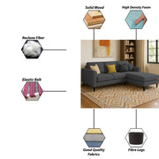 Grayon 3 Seater L Shape Convertible Sofa Set for Living Room, 3 Seater & Ottoman Modular Sectional Couch for Small Space (Grey Dark Grey Colour) Fabric