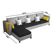 Asser LHS 6 Seater L Shape Sofa Set for Living Room (Black Grey) Premium Fabric Sofa