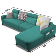 Amanda RHS 6 Seater L Shape,Sofa Set for Living Room (Turquise Fabric)
