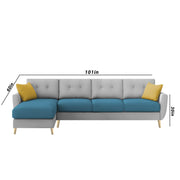 Lizel LHS 6 Seater L Shape Sofa Set for Living Room (Turquise Grey Fabric) Premium Velvet Fabric Sofa