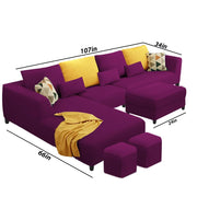 Minta LHS 8 Seater L Shape Sofa Set with Ottoman & 2 Puffy for Living Room (Green Fabric)