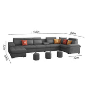 Emerson Modern U-Shaped Sectional Sofa Set 9 Seater, Sofa Couch with 3 Puffy for Hall (Black Colour) Premium Leatherette Fabric Sofa