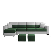 Aden LHS 6 Seater L Shape Sofa Set with 2 Puffy for Living Room (Green Grey Colour Fabric) Premium Fabric Sofa Set for Living Room
