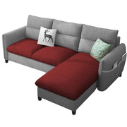 Andon 4 Seater L Shape Sofa Set for Living Room (Maroon Grey Fabric) Right Side Sofa