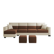 Aden LHS 6 Seater L Shape Sofa Set with 2 Puffy for Living Room (Cream Brown Colour Fabric) Premium Fabric Sofa Set for Living Room