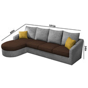 Shrank Round Lounger L Shape 6 Seater Sofa Set for Living Room (Brown Grey) Fabric Sofa | LHS