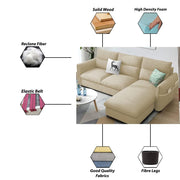 Andon 4 Seater L Shape Sofa Set for Living Room (Cream Fabric) Left Side Sofa | Premium Fabric Sofa