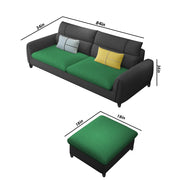 Francis 3 Seater Sofa with Ottoman Set for Living Room (Black Green Fabric)