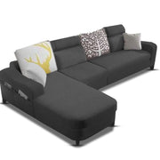 Amanda LHS 6 Seater L Shape,Sofa Set for Living Room (Black Fabric)
