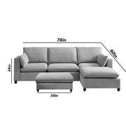 Amberlin 4 Seater Interchangeable L Shape Sofa with Ottoman for Living Room (Grey)
