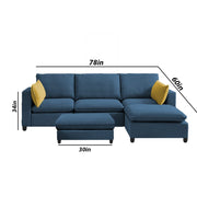 Amberlin 4 Seater Interchangeable L Shape Sofa with Ottoman for Living Room (Blue)