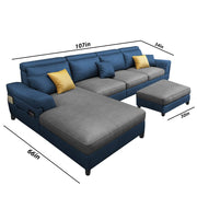 Blakey 6 Seater L Shape Sofa with Ottoman for Living Room (Grey Blue Fabric) Left Side