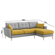 Lizel RHS 4 Seater L Shape Sofa Set for Living Room (Yellow Grey Fabric) Premium Velvet Fabric Sofa