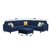 Adonway 6 Seater L Shape Sofa Set with Center Table for Living Room (Blue) Premium Fabric Sofa