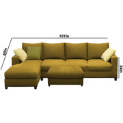 Rihan 8 Seater L Shape Sofa Set with Ottoman for Living Room (Yellow Fabric) Left Side Sofa