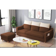 Alyona 3 Seater Sofa with Puffy for Living Room (Black Cream Fabric)