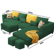 Minta LHS 8 Seater L Shape Sofa Set with Ottoman & 2 Puffy for Living Room (Green Fabric)
