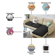 Andon 4 Seater L Shape Sofa Set for Living Room (Cream Black Fabric) Left Side Sofa