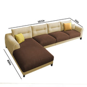 Hazer 6 Seater Sofa Set for Living Room (Cream Brown Fabric) Left Side Sofa