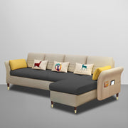 Ventos RHS 6 Seater L Shape Sofa Set for Living Room (Cream Black) Premium Velvet Fabric
