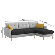 Lizel RHS 4 Seater L Shape Sofa Set with Center Table for Living Room (Black Grey Fabric) Premium Velvet Fabric Sofa
