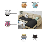 Andon 4 Seater L Shape Sofa Set for Living Room (Cream Black Fabric) Right Side Sofa