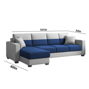 Aden LHS 6 Seater L Shape Sofa Set with 2 Puffy for Living Room (Blue Grey Colour Fabric) Premium Fabric Sofa Set for Living Room
