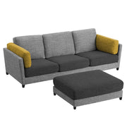 Nairo 4 Seater Interchangeable L Shape Sofa with Ottoman for Living Room (Black Grey Fabric)