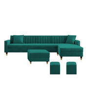 Garcia RHS 8 Seater L Shape Sofa Set with Ottoman & 2 Puffy for Living Room (Dark Grey) Premium Fabric Sofa Set