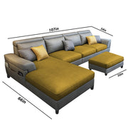 Blakey 6 Seater L Shape Sofa with Ottoman for Living Room (Yellow Grey Fabric) Left Side