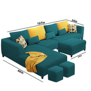 Minta LHS 8 Seater L Shape Sofa Set with Ottoman & 2 Puffy for Living Room (Green Fabric)