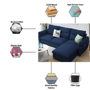 Andon 4 Seater L Shape Sofa Set for Living Room (Blue Fabric) Right Side Sofa