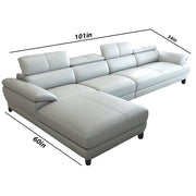 Amok 6 Seater L Shape Sofa Set for Living Room (Grey Leathertte) Left Side