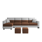 Aden LHS 6 Seater L Shape Sofa Set with 2 Puffy for Living Room (Brown Grey Colour Fabric) Premium Fabric Sofa Set for Living Room