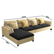 Delton LHS 6 Seater L Shape Sofa Set for Living Room (Cream Black) Premium Fabric