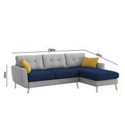 Lizel RHS 4 Seater L Shape Sofa Set for Living Room (Blue Grey Fabric) Premium Velvet Fabric Sofa