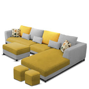 Minta LHS 8 Seater L Shape Sofa Set with Ottoman & 2 Puffy for Living Room (Green Fabric)