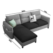 Andon 4 Seater L Shape Sofa Set for Living Room (Black Grey Fabric) Left Side Sofa