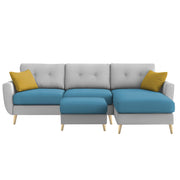 Lizel RHS 4 Seater L Shape Sofa Set with Center Table for Living Room (Turquise Grey Fabric) Premium Velvet Fabric Sofa