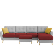 Lizel RHS 6 Seater L Shape Sofa Set with Center Table for Living Room (Maroon Grey Fabric) Premium Velvet Fabric Sofa