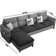 Andon 6 Seater L Shape Sofa Set for Living Room (Black Grey Fabric) Left Side Sofa